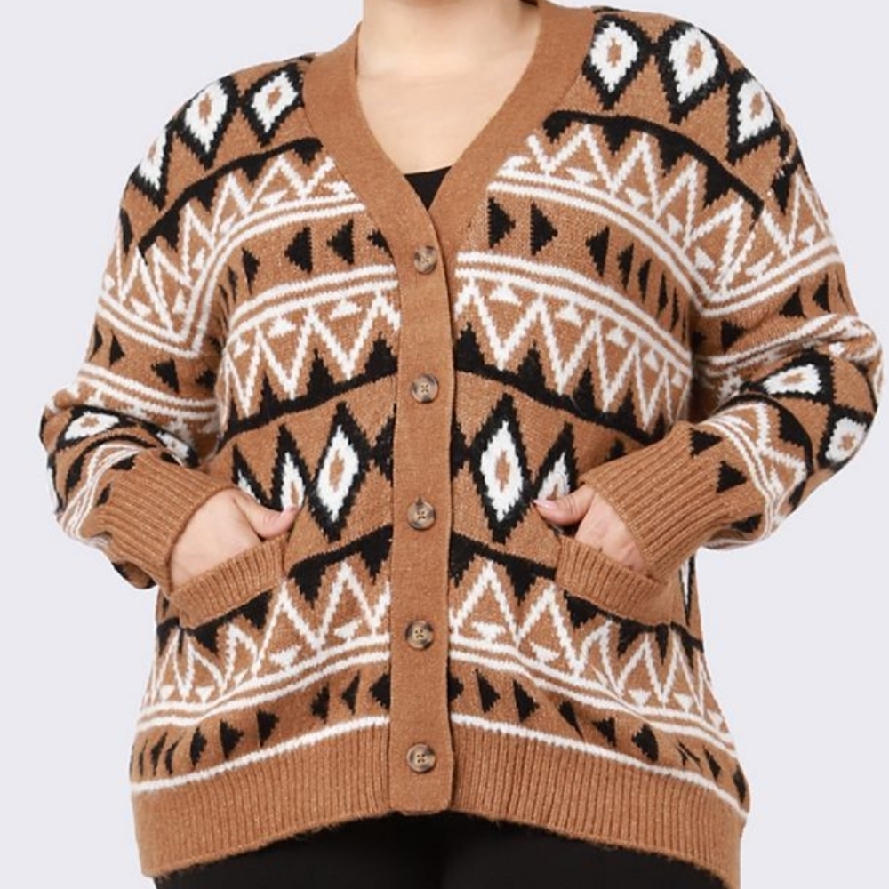 Trendy Plus Size Geometric-Print Button Front Cardigan..Size 1x